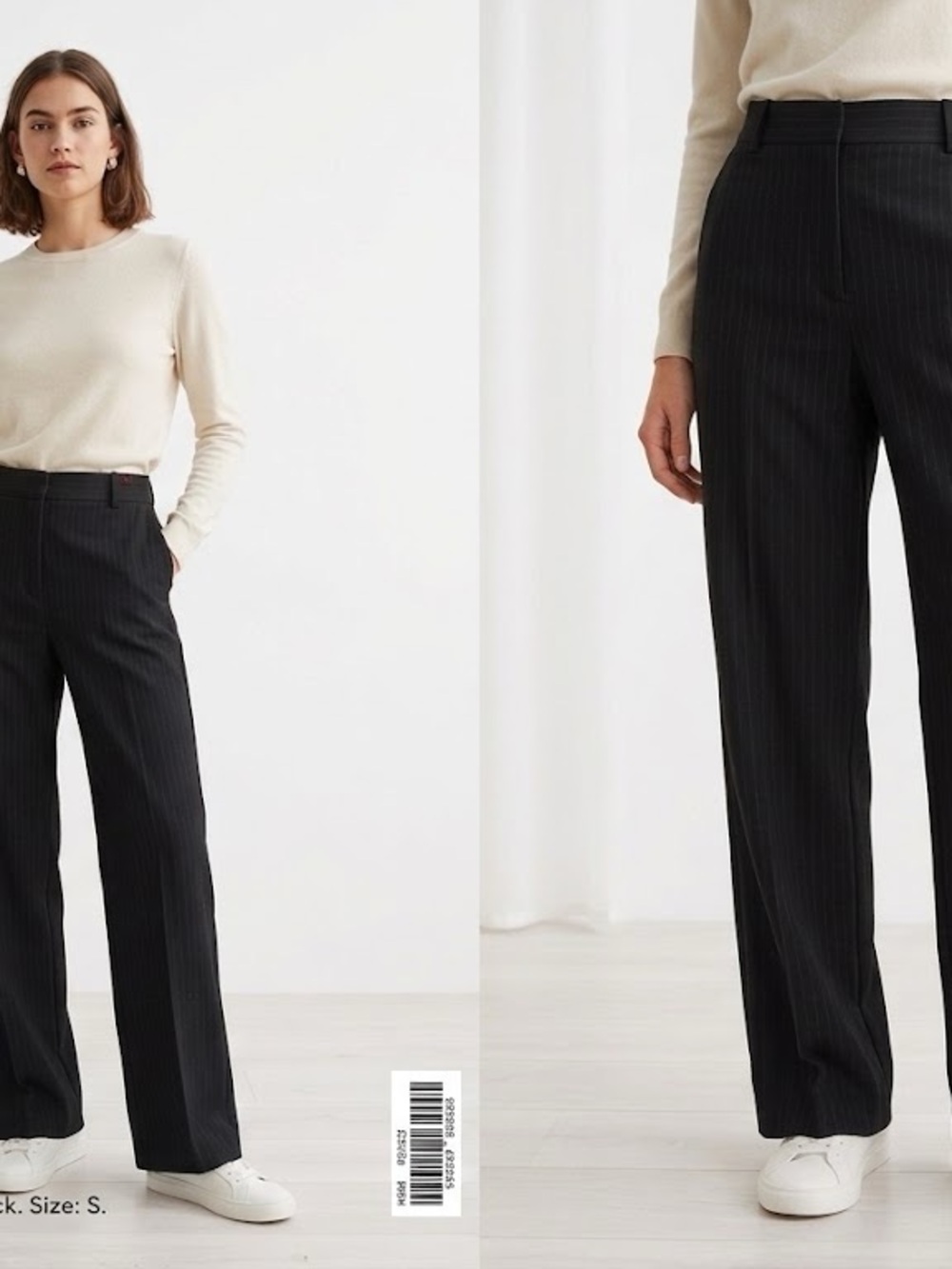 H&M Wide-Leg Pinstripe Trousers - Black